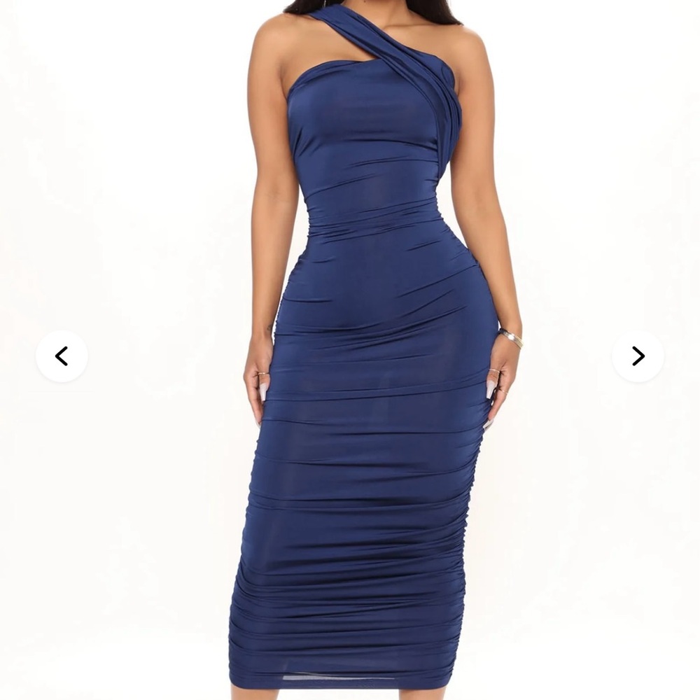 Fashion Nova One Shoulder Navy Dress
